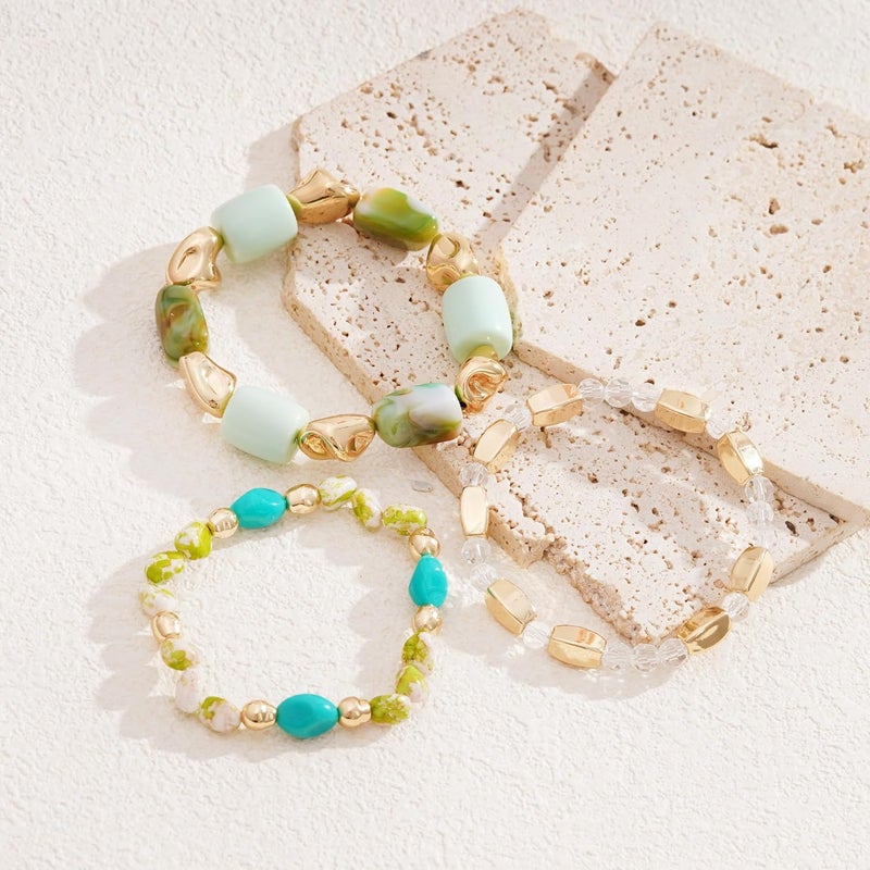 Aigrnc Boho Beaded Stretch Bracelets For Women Stackable Crystal Gold Plated Beaded Bracelets Set Trendy Handmade Friendship Braeclet Jewelry Gifts - Image 3
